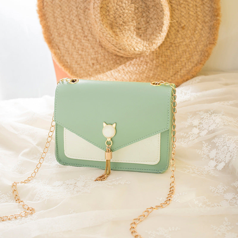 Small Messenger Cute Cat Tassel Decoration Chain One Shoulder Small Square Casual Messenger Bag