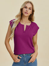 Load image into Gallery viewer, Double Take Full Size Notched Cap Sleeve Knit Top
