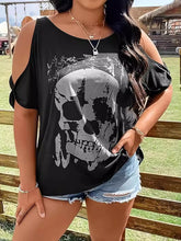 Load image into Gallery viewer, Plus Size Skeleton Graphic Round Neck Cold Shoulder T-Shirt
