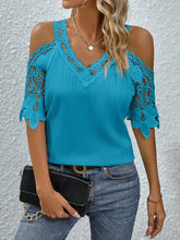 Load image into Gallery viewer, Lace Detail V-Neck Cold Shoulder Blouse
