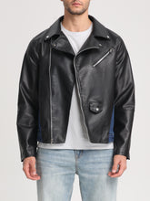 Load image into Gallery viewer, Men&#39;s Patchwork Diagonal Zipper Collared Denim Jacket
