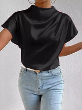 Load image into Gallery viewer, Ruched Mock Neck Short Sleeve Blouse
