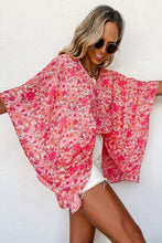 Load image into Gallery viewer, Pink Boho Floral V Neck Kimono Style Blouse
