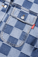 Load image into Gallery viewer, Light Blue Checkered Patchwork Button up Denim Jacket
