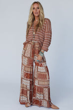 Load image into Gallery viewer, Brown Boho Aztec Print Tiered Palazzo Pants
