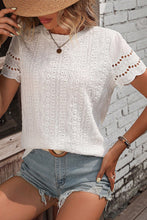 Load image into Gallery viewer, Eyelet Round Neck Short Sleeve Top
