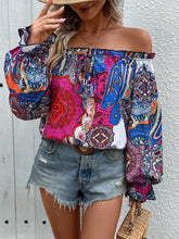 Load image into Gallery viewer, Tied Ruffled Printed Off-Shoulder Long Sleeve Blouse
