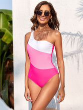 Load image into Gallery viewer, Color Block One Shoulder One-Piece Swimwear
