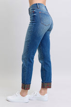 Load image into Gallery viewer, Judy Blue Full Size Plaid Print Cuff Straight Leg Jeans with Pockets
