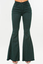 Load image into Gallery viewer, Leopard Bell Bottom Jean in Green- Inseam 32
