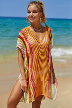 Load image into Gallery viewer, Openwork Striped Slit Knit Cover Up
