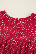 Load image into Gallery viewer, Fiery Red Dotted Ruffle Sleeve Crew Neck Ruched Blouse
