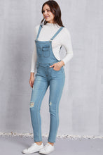 Load image into Gallery viewer, Distressed Washed Denim Overalls with Pockets
