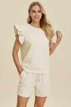 Load image into Gallery viewer, Double Take Full Size Texture Round Neck Ruffle Sleeve Top and Shorts Set
