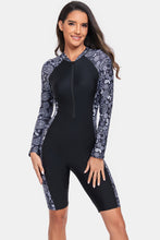 Load image into Gallery viewer, Printed Half Zip Long Sleeve One-Piece Swimwear
