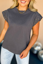 Load image into Gallery viewer, Dark Grey Studded Short Sleeve Top
