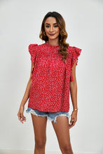 Load image into Gallery viewer, Ruffled Ditsy Floral Mock Neck Cap Sleeve Blouse
