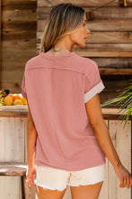 Load image into Gallery viewer, Apricot Pink Textured Colorblock Crew Neck T Shirt
