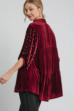Load image into Gallery viewer, Umgee Pearl Detail Collared Neck Velvet Babydoll Blouse
