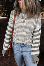 Load image into Gallery viewer, Gray Stripe Geometric Textured Drop Shoulder Sweater
