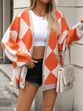 Load image into Gallery viewer, Checkered Dropped Shoulder Long Sleeve Cardigan
