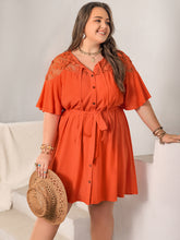 Load image into Gallery viewer, Plus Size Lace Button Up Half Sleeve Dress
