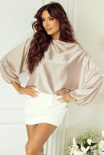 Load image into Gallery viewer, Apricot Asymmetrical Neck Balloon Sleeve Satin Blouse
