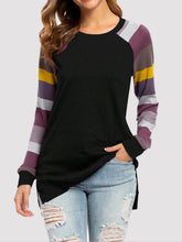 Load image into Gallery viewer, Color Block Round Neck Long Sleeve T-Shirt
