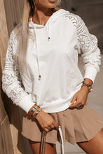 Load image into Gallery viewer, White Lace Patchwork Sleeve Drawstring Hoodie
