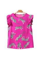 Load image into Gallery viewer, Rose Tiger Pattern Flutter Sleeve Crew Neck Blouse
