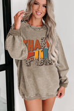 Load image into Gallery viewer, Khaki Leopard THANKFUL Graphic Corded Thanksgiving Sweatshirt
