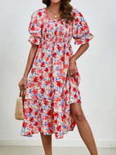 Load image into Gallery viewer, Smocked Floral Square Neck Short Sleeve Dress
