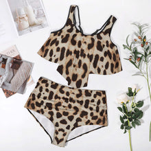 Load image into Gallery viewer, Ti Amo I love you - Exclusive Brand - Ash with Indian Khaki &amp; Cocoa Brown Leopard Spots - Womens Pus Size Bikini Swimsuit
