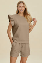 Load image into Gallery viewer, Double Take Full Size Texture Round Neck Ruffle Sleeve Top and Shorts Set
