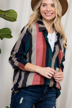 Load image into Gallery viewer, Plus Cozy Stripe Button Sown Shacket
