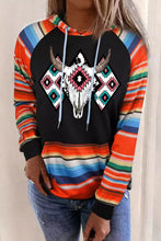 Load image into Gallery viewer, Multicolor Western Steer Head Aztec Serape Patchwork Pocketed Hoodie
