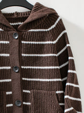 Load image into Gallery viewer, Striped Button Up Long Sleeve Hooded Cardigan
