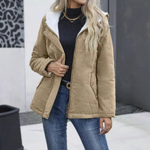 Load image into Gallery viewer, Womens Fleece-lined Hooded Coat Winter Preppy Style Long Sleeve Jacket Warm Pockets Cotton Coat
