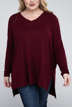 Load image into Gallery viewer, Plus Dolman Sleeve V-Neck Side Slit Hi-Low Hem Top
