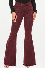 Load image into Gallery viewer, Leopard Bell Bottom Jean in Burgundy- Inseam 32
