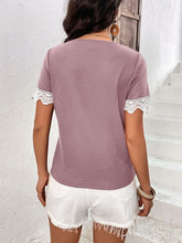 Load image into Gallery viewer, Lace Detail V-Neck Short Sleeve T-Shirt
