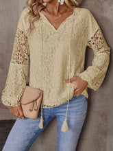 Load image into Gallery viewer, Lace Tie Neck Long Sleeve Blouse
