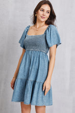 Load image into Gallery viewer, Smocked Square Neck Mini Denim Dress
