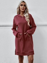 Load image into Gallery viewer, Slit Long Sleeve Hooded Dress with Pocket
