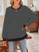 Load image into Gallery viewer, Lovelet Striped Round Neck Long Sleeve Sweatshirt
