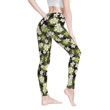 Load image into Gallery viewer, Ti Amo I love you - Exclusive Brand - Cocoa Brown with Fuscous Gray &amp; Olive Green Flowers -Yoga Leggings
