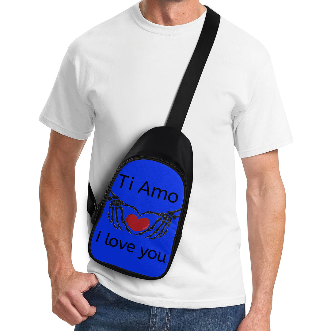 Ti Amo I love you - Exclusive Brand - Blue Blue Eyes- Skeleton Hands with Heart - Unisex Chest Bag