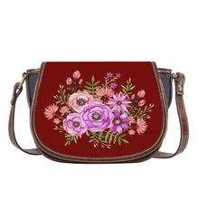 Load image into Gallery viewer, Ti Amo I love you - Exclusive Brand - Dark Burgundy - Fushia Pink &amp; Tony&#39;s Pink Floral Pattern -  Saddle Bag
