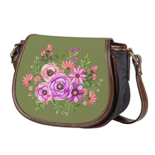 Load image into Gallery viewer, Ti Amo I love you - Exclusive Brand - Hazel Green - Pink Floral Pattern -  Saddle Bag
