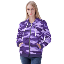 Load image into Gallery viewer, Ti Amo I love you - Exclusive Brand  - Minsk, Grape 2, Mauve 2, Fushia Blue &amp; Jacarta Camouflage - Women&#39;s Zip Hoodie
